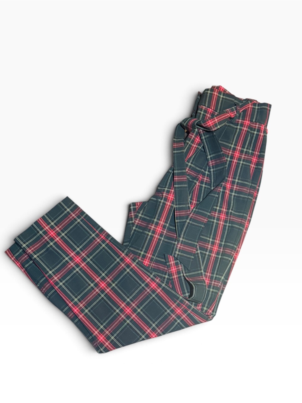 ANTONIO MELANI Green Plaid Trousers with Red & Cream Windowpane